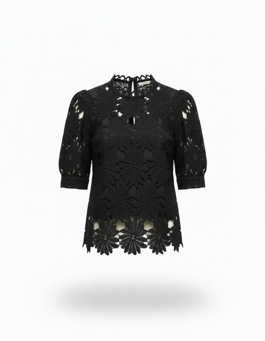 Ghazal Crochet Cropped Blouse – Elbow Sleeve  Elora