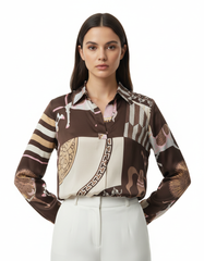 Joud Abstract Cropped Blouse – V-Neck  Elora