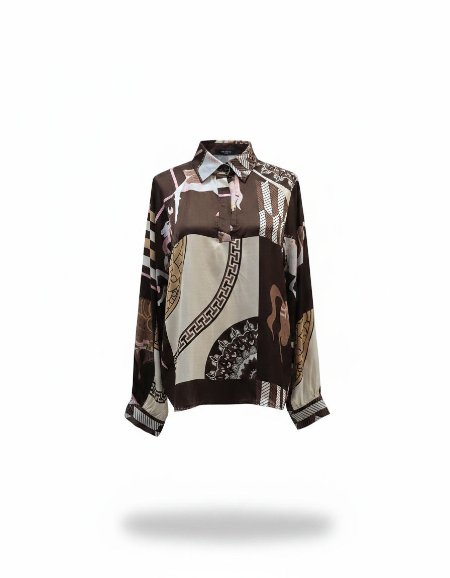 Joud Abstract Cropped Blouse – V-Neck  Elora