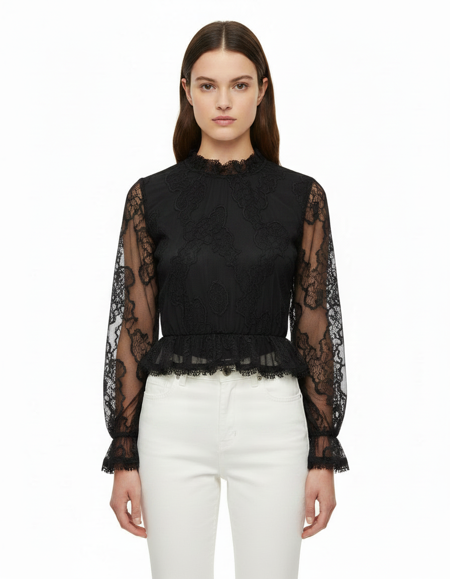 Hafsa Floral Cropped Blouse – Pull-On Long Sleeve  Elora