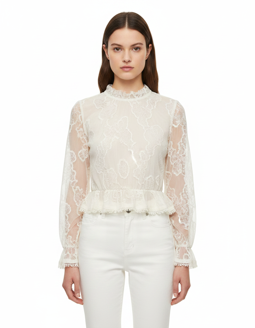 Hafsa Floral Cropped Blouse – Pull-On Long Sleeve  Elora