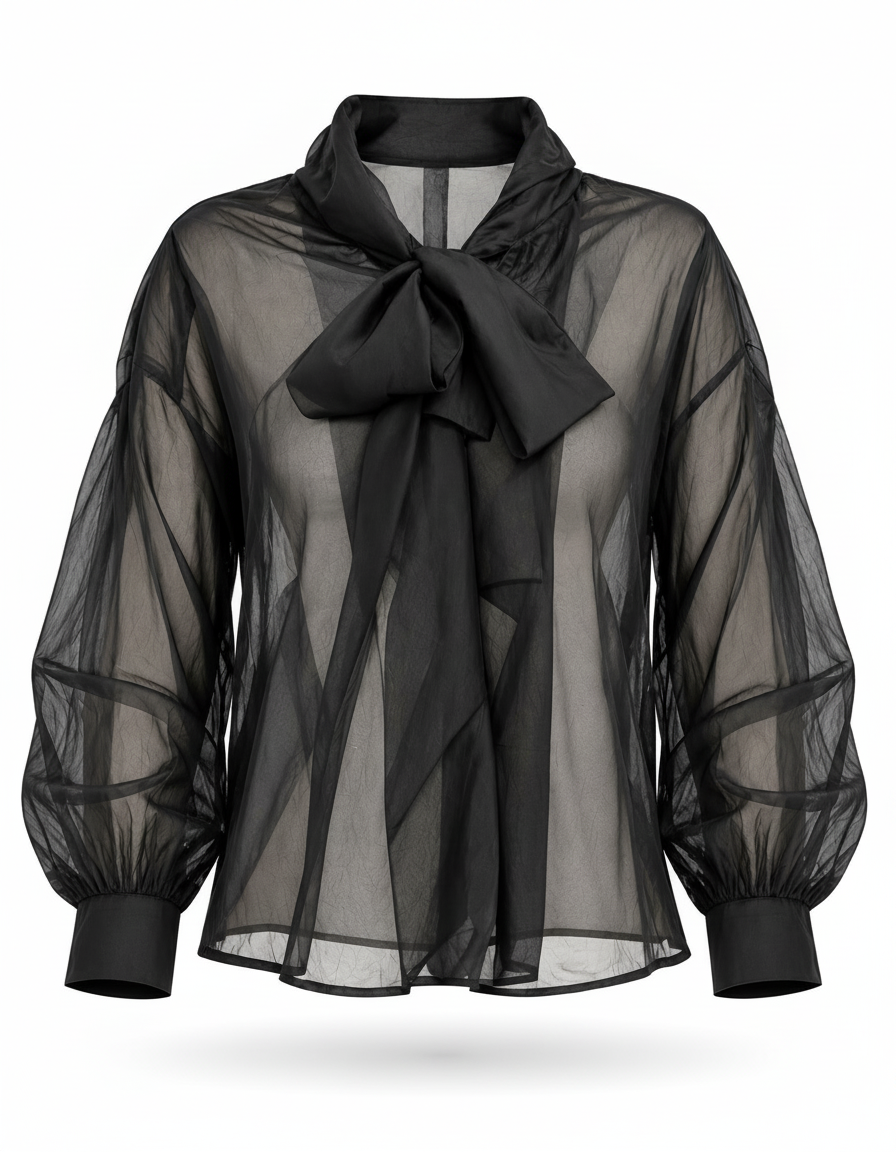 Orjuwan Silk Cropped Blouse – Button-Front Long Sleeve  Elora