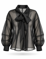 Orjuwan Silk Cropped Blouse – Button-Front Long Sleeve  Elora
