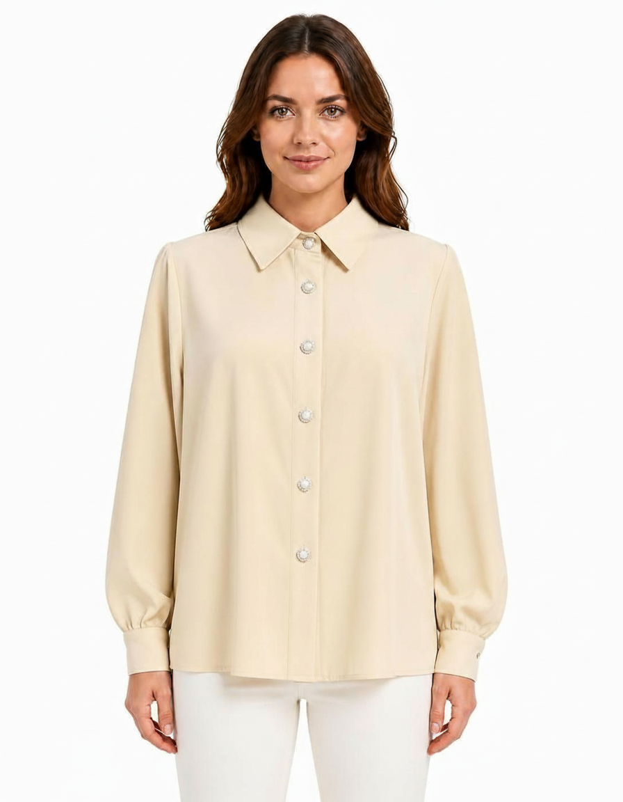 Eiman Everyday Maxi Blouse – Button-Front Collared  Elora