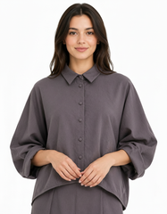 Maha Viscose Cropped Shirt – Button-Front Collared  Elora