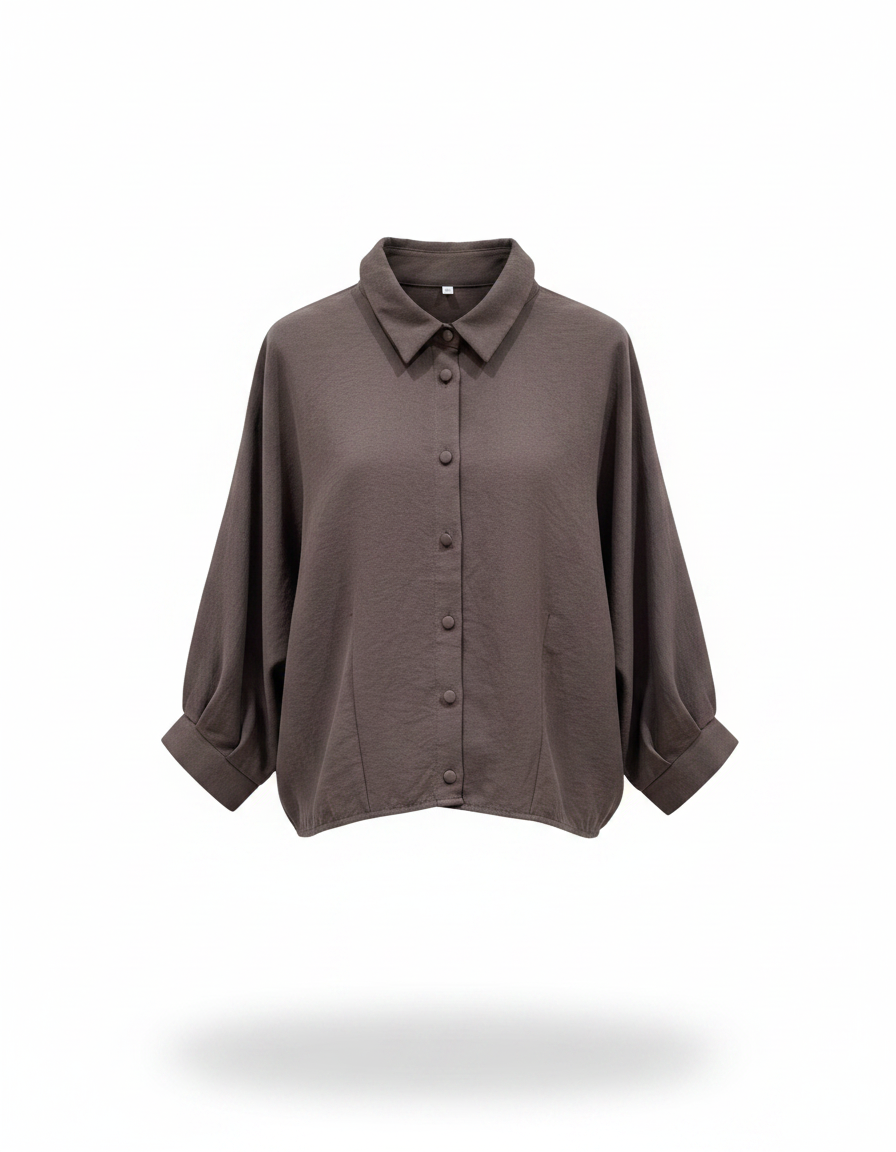 Maha Viscose Cropped Shirt – Button-Front Collared  Elora