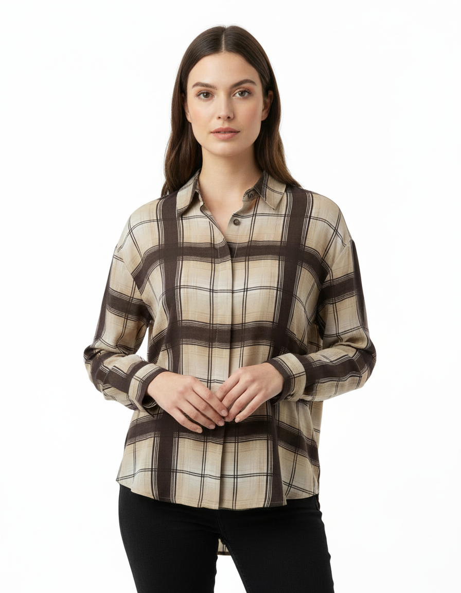 Aya Plaid Shirt – Button-Front Collared  Elora