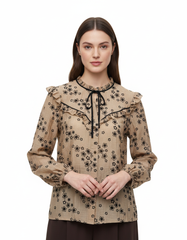 Jumana Floral Shirt – Button-Front V-Neck  Elora