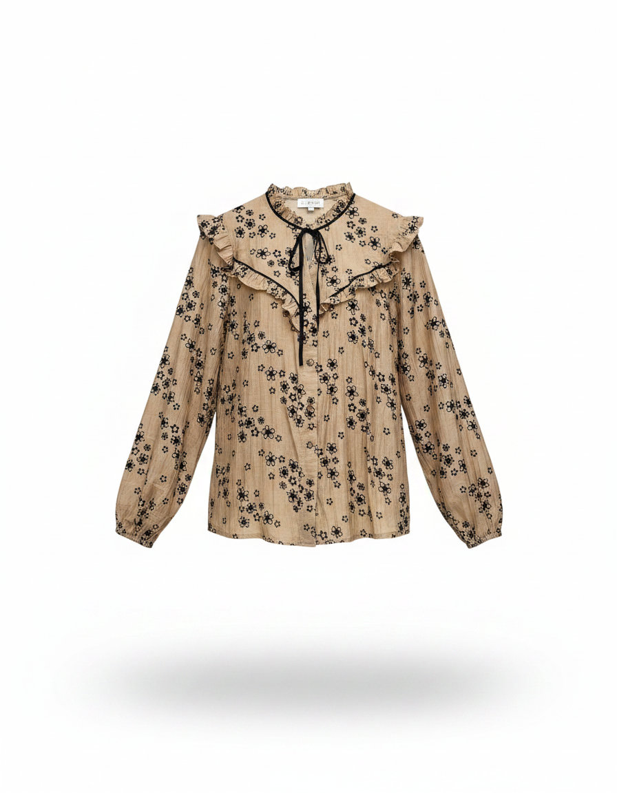 Jumana Floral Shirt – Button-Front V-Neck  Elora