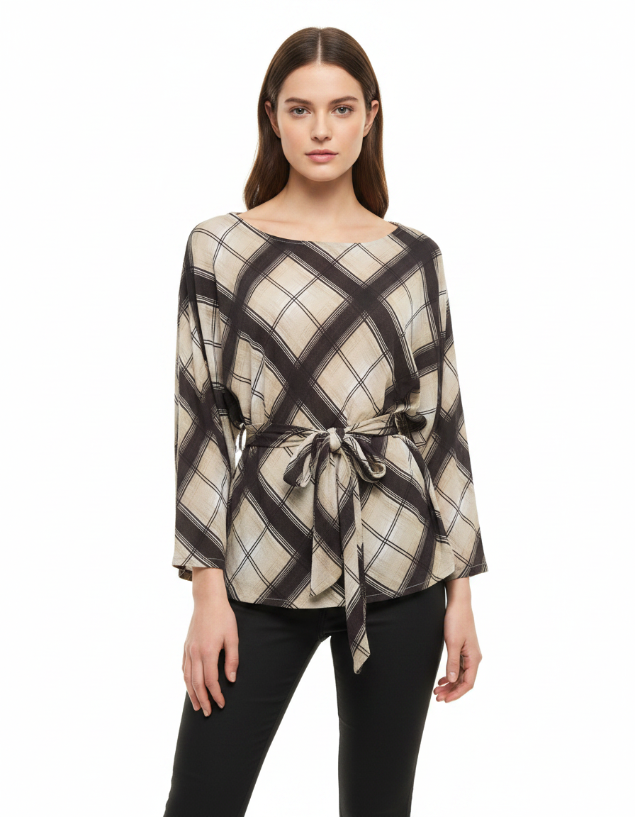 Lamis Plaid Cropped Shirt – Boat Neck  Elora