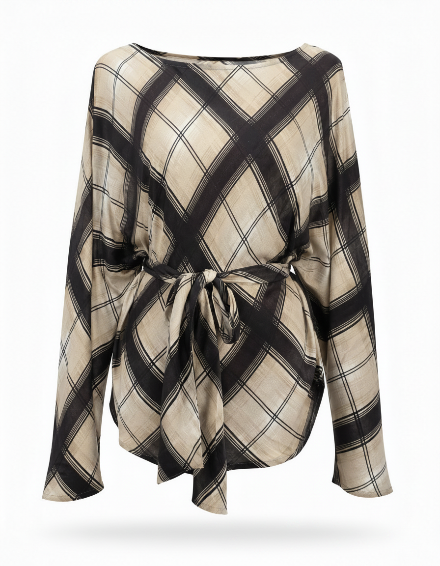 Lamis Plaid Cropped Shirt – Boat Neck  Elora