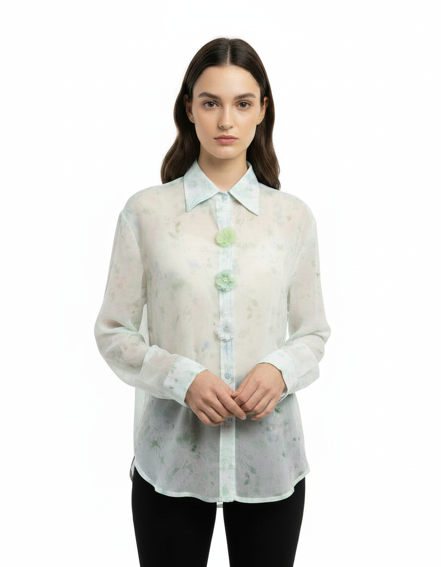 Malak Floral Shirt – Button-Front Collared  Elora