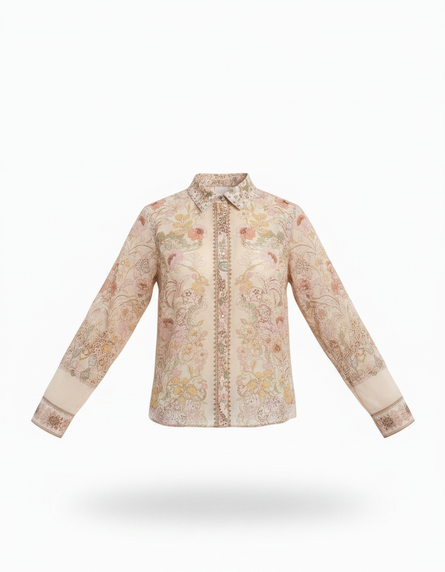 Nada Floral Shirt – Button-Front Collared  Elora
