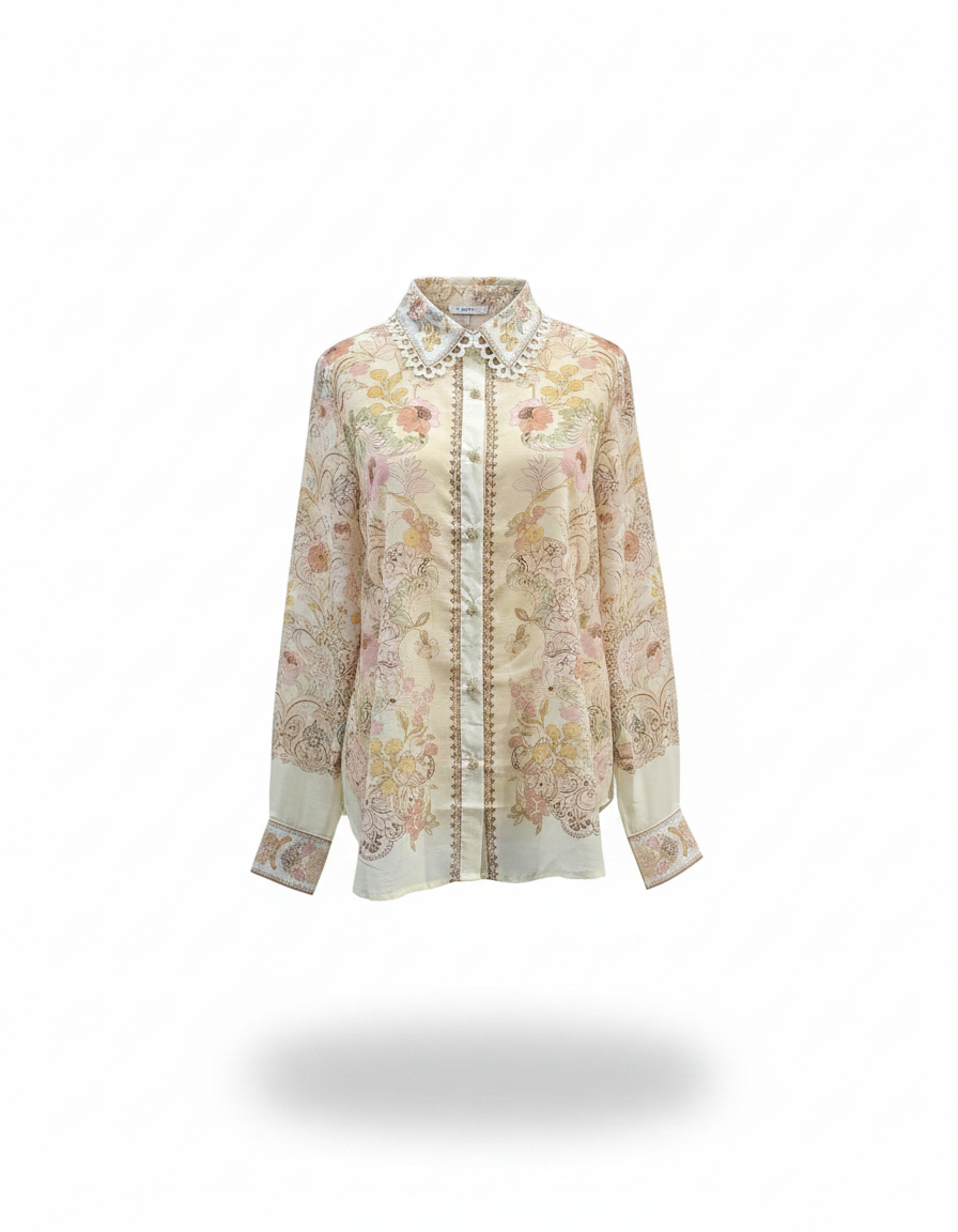 Nada Floral Shirt – Button-Front Collared  Elora