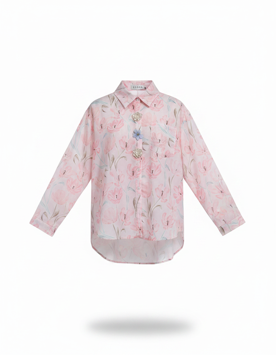Wardah Floral Shirt – Button-Front Collared  Elora