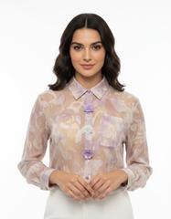 Bushra Floral Shirt – Button-Front Collared  Elora