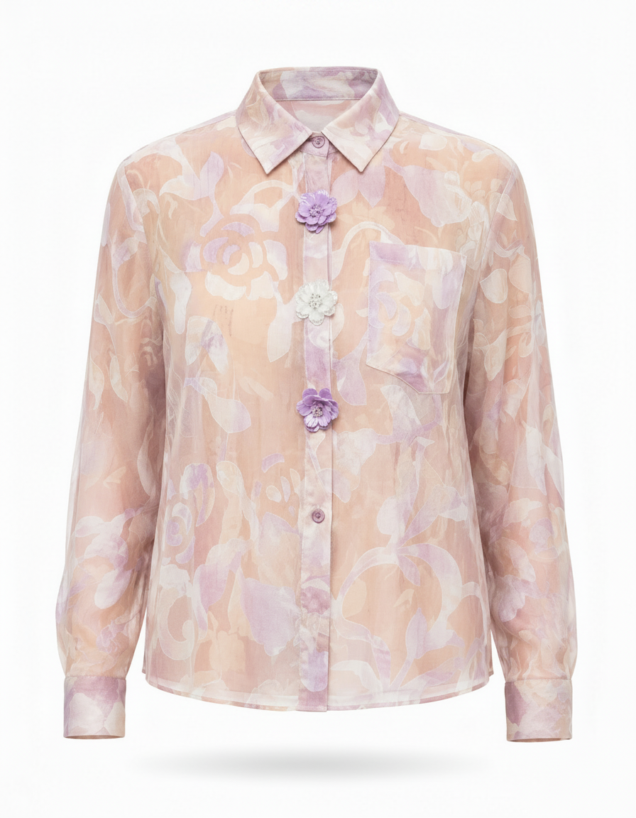 Bushra Floral Shirt – Button-Front Collared  Elora