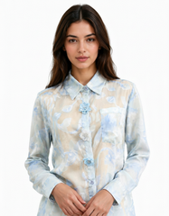 Bushra Floral Shirt – Button-Front Collared  Elora
