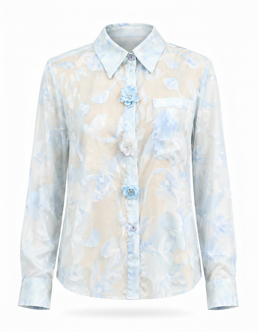 Bushra Floral Shirt – Button-Front Collared  Elora