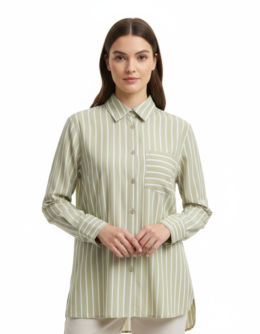 Sireen Striped Shirt – Button-Front Collared  Elora