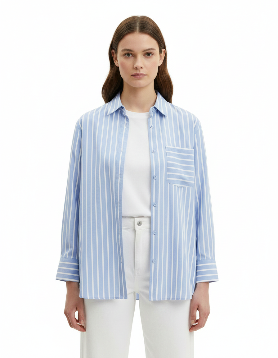 Sireen Striped Shirt – Button-Front Collared  Elora