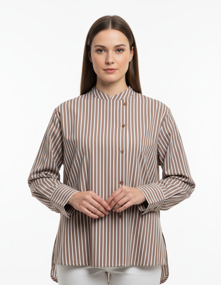 Tamara Striped Shirt – Button-Front Long Sleeve  Elora