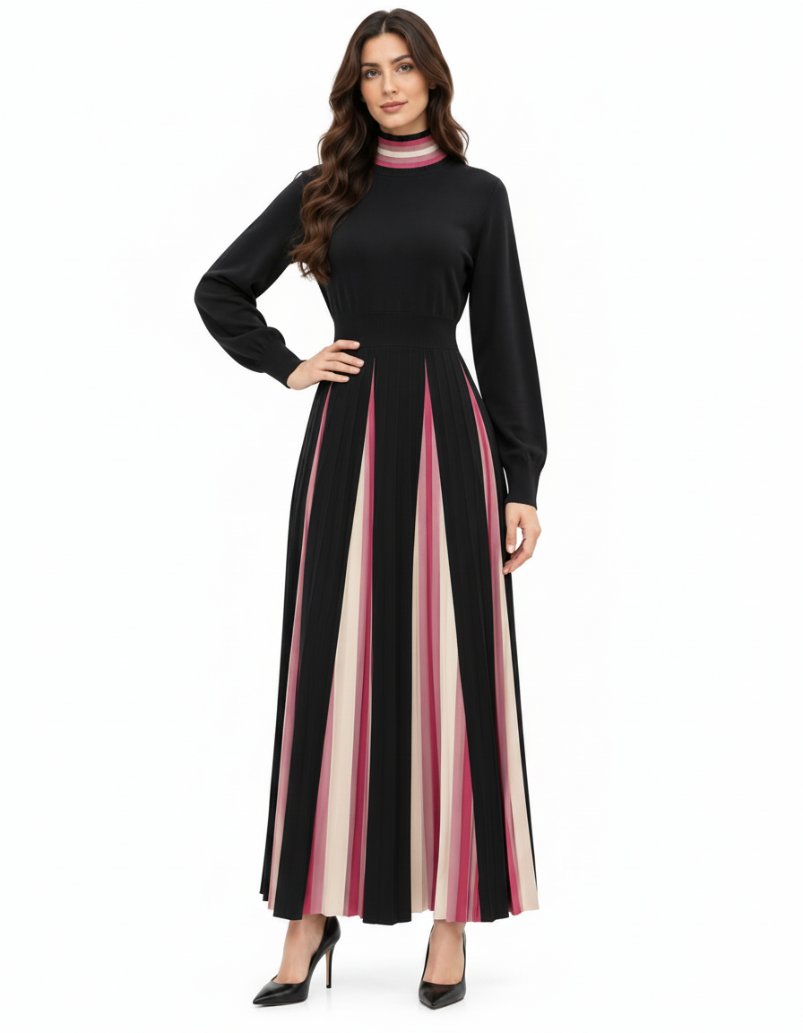 Kawthar Viscose Maxi Dress – Pull-On Long Sleeve  Elora