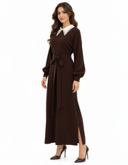 Athar Viscose Midi Dress – Pull-On Collared  Elora