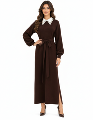 Athar Viscose Midi Dress – Pull-On Collared  Elora