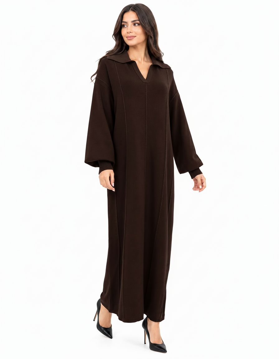 Hanadi Viscose Maxi Dress – Pull-On Collared  Elora