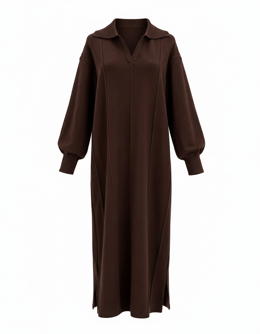 Hanadi Viscose Maxi Dress – Pull-On Collared  Elora