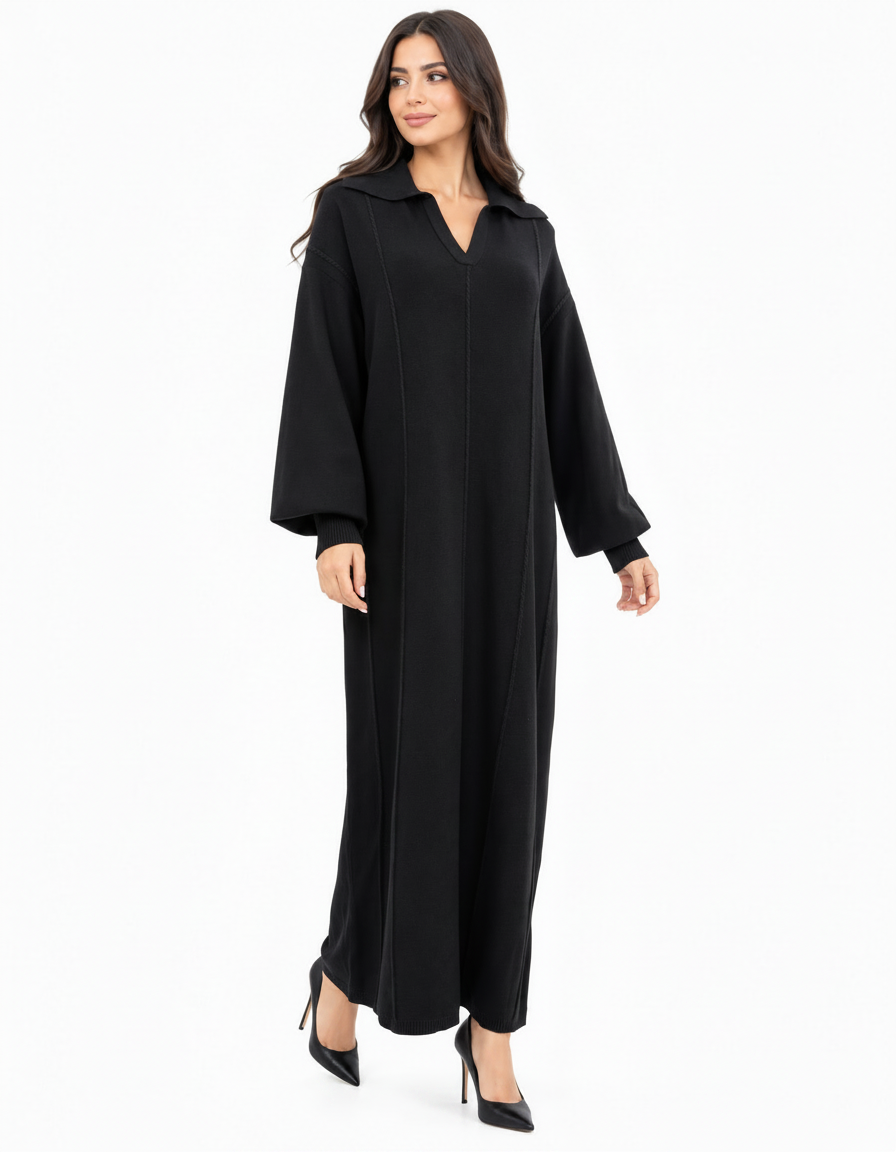 Hanadi Viscose Maxi Dress – Pull-On Collared  Elora
