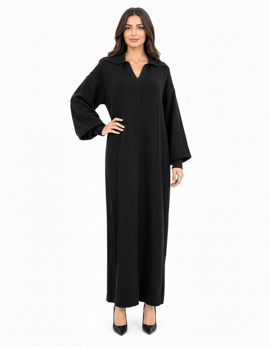 Hanadi Viscose Maxi Dress – Pull-On Collared  Elora