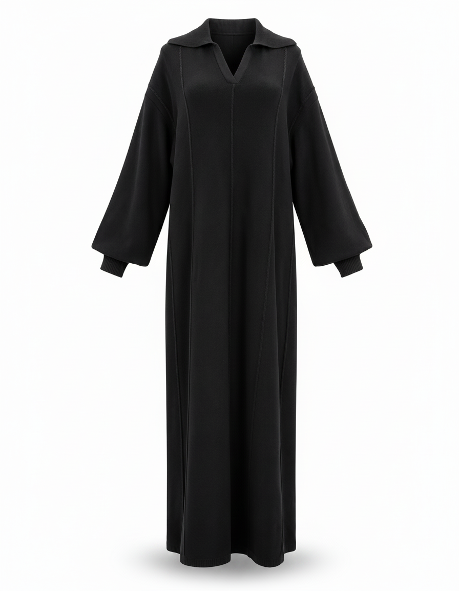 Hanadi Viscose Maxi Dress – Pull-On Collared  Elora