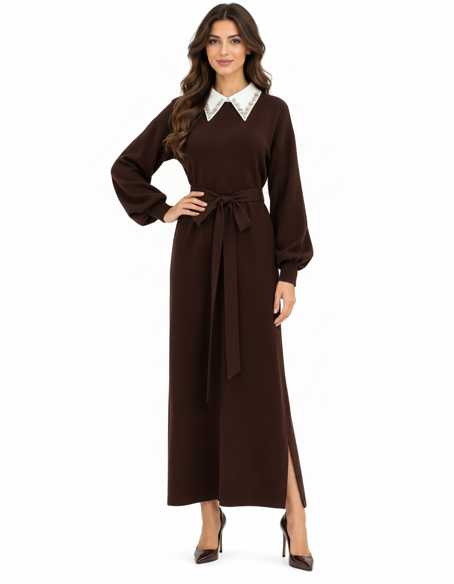 Ferial Viscose Midi Dress – Pull-On Long Sleeve  Elora