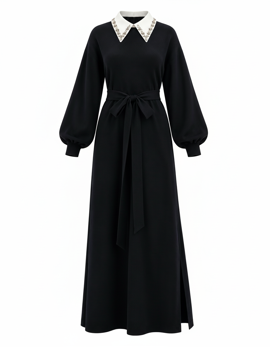 Ferial Viscose Midi Dress – Pull-On Long Sleeve  Elora