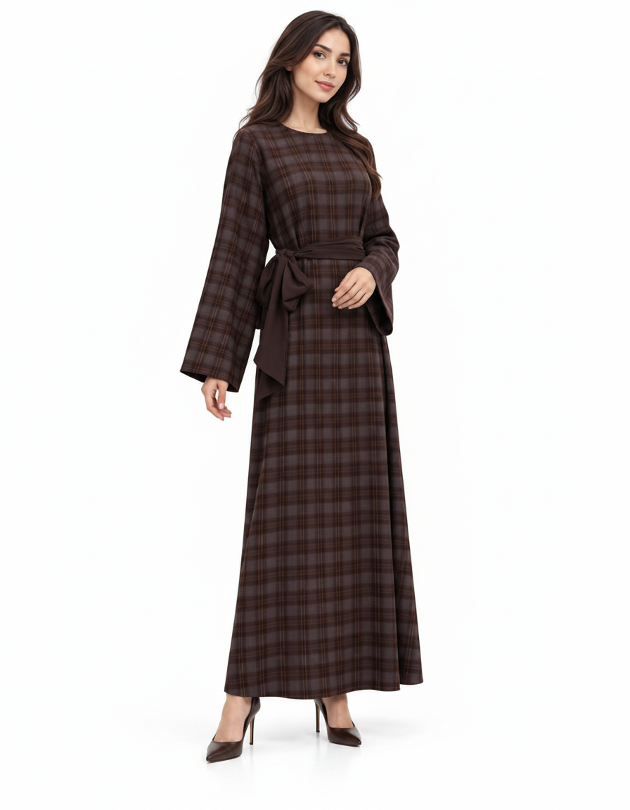 Najah Plaid Maxi Dress – Pull-On Long Sleeve  Elora