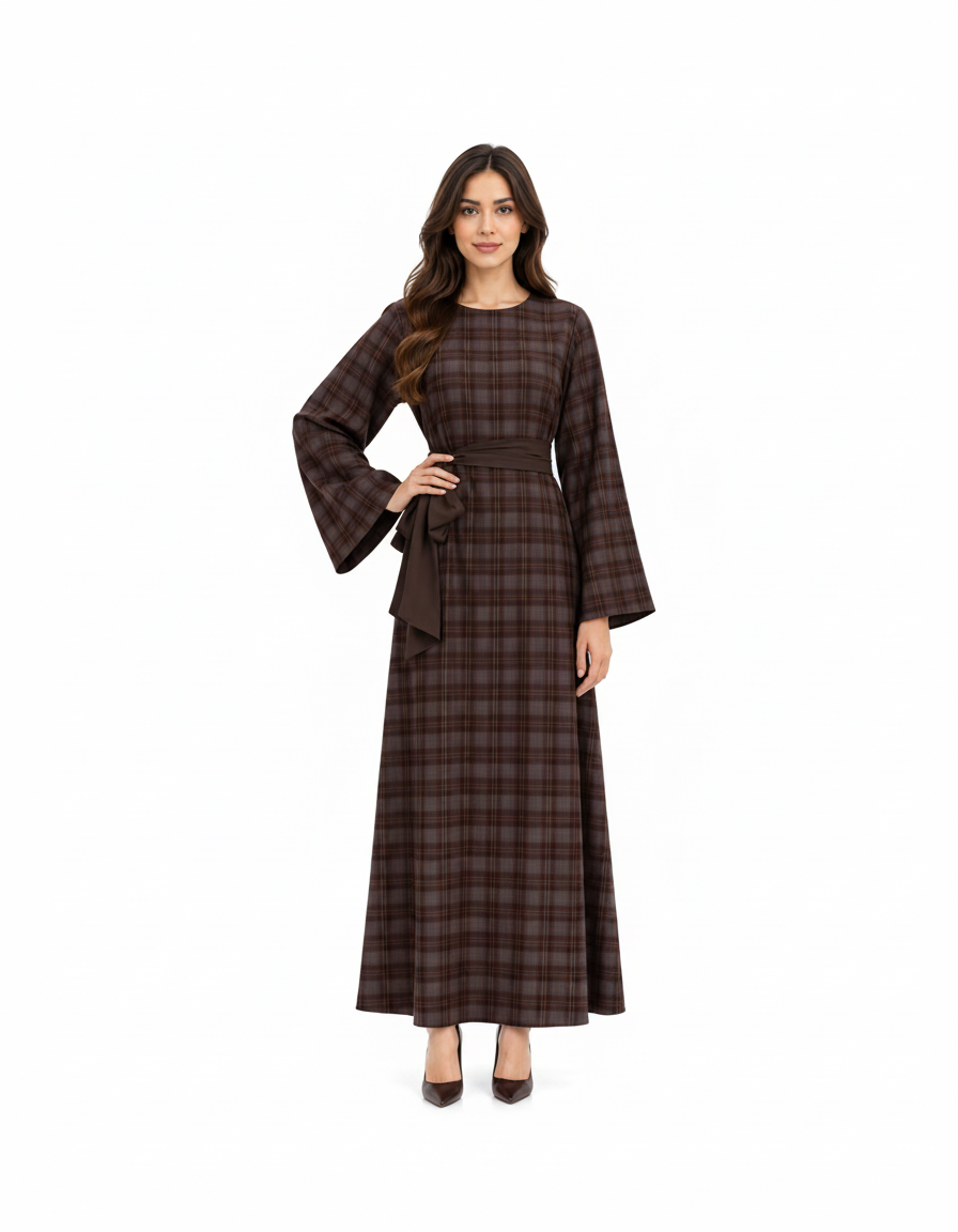 Najah Plaid Maxi Dress – Pull-On Long Sleeve  Elora