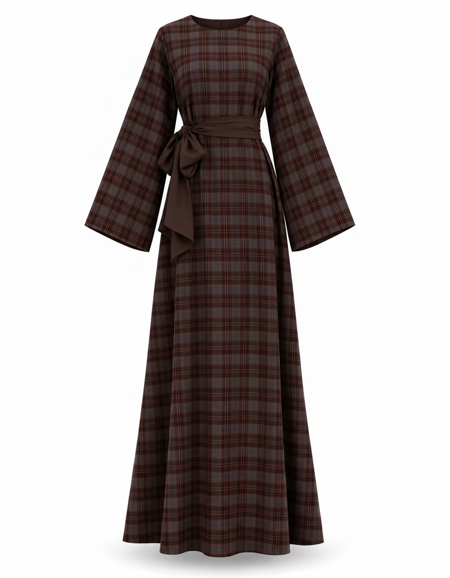 Najah Plaid Maxi Dress – Pull-On Long Sleeve  Elora
