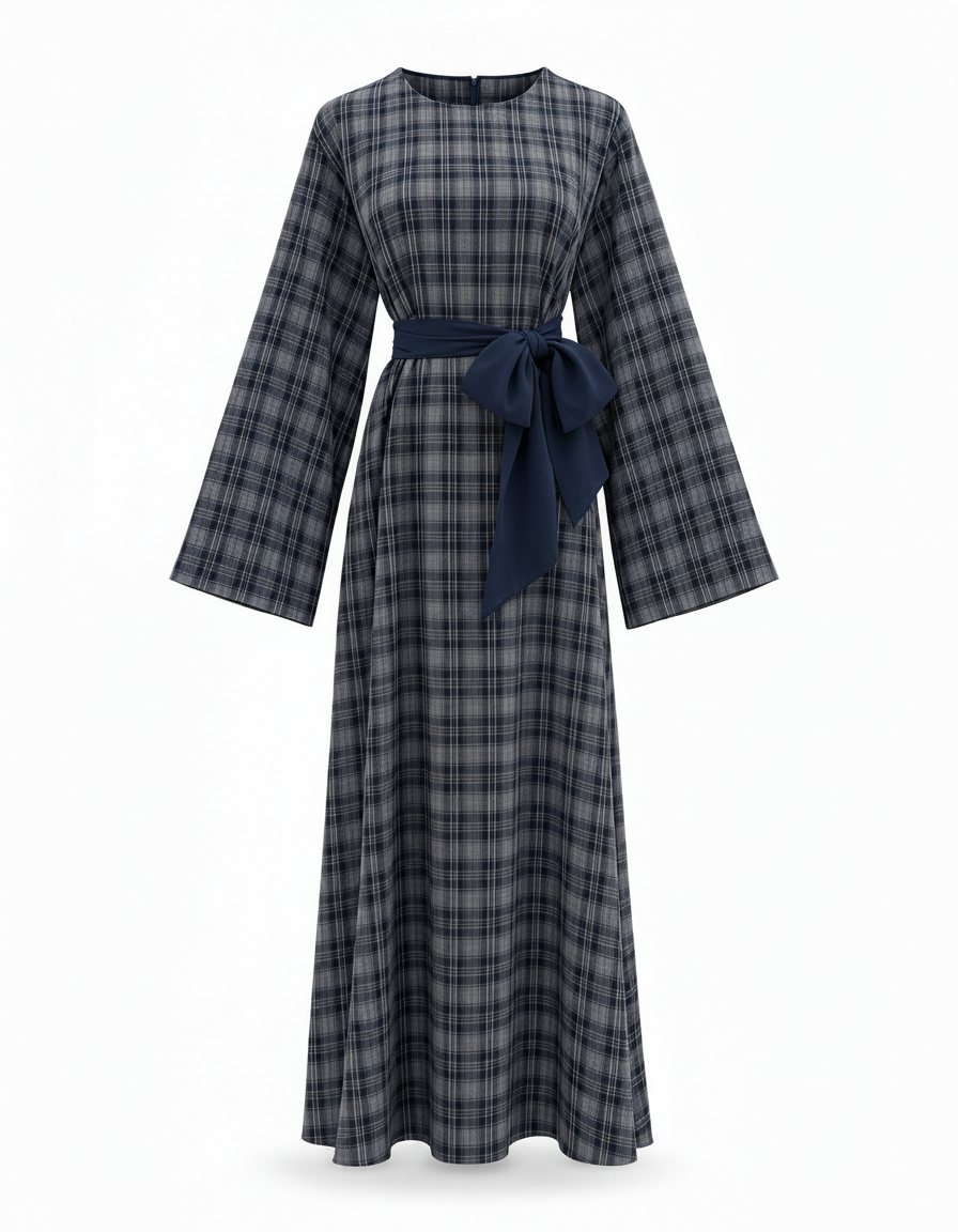 Najah Plaid Maxi Dress – Pull-On Long Sleeve  Elora