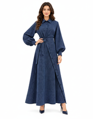 Istabraq Plaid Maxi Dress – Button-Front Collared  Elora