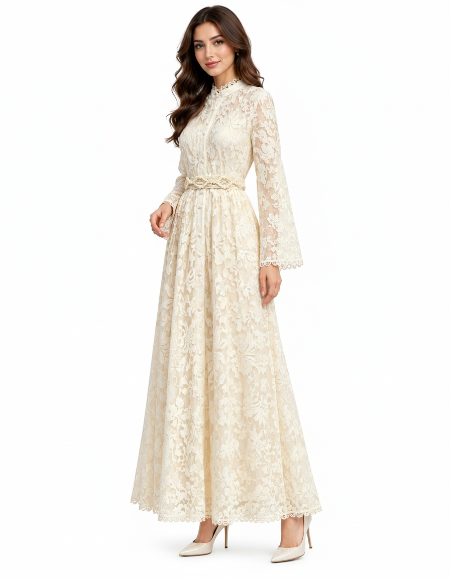 Izdihar Floral Dress – Button-Front Long Sleeve  Elora
