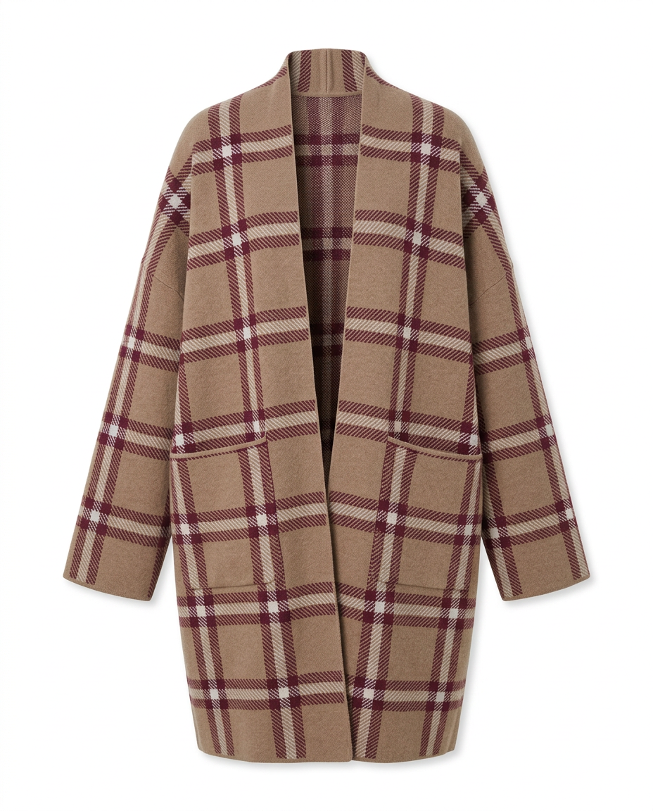 Tuqa Plaid Midi Cardigan – Pull-On Long Sleeve  Elora