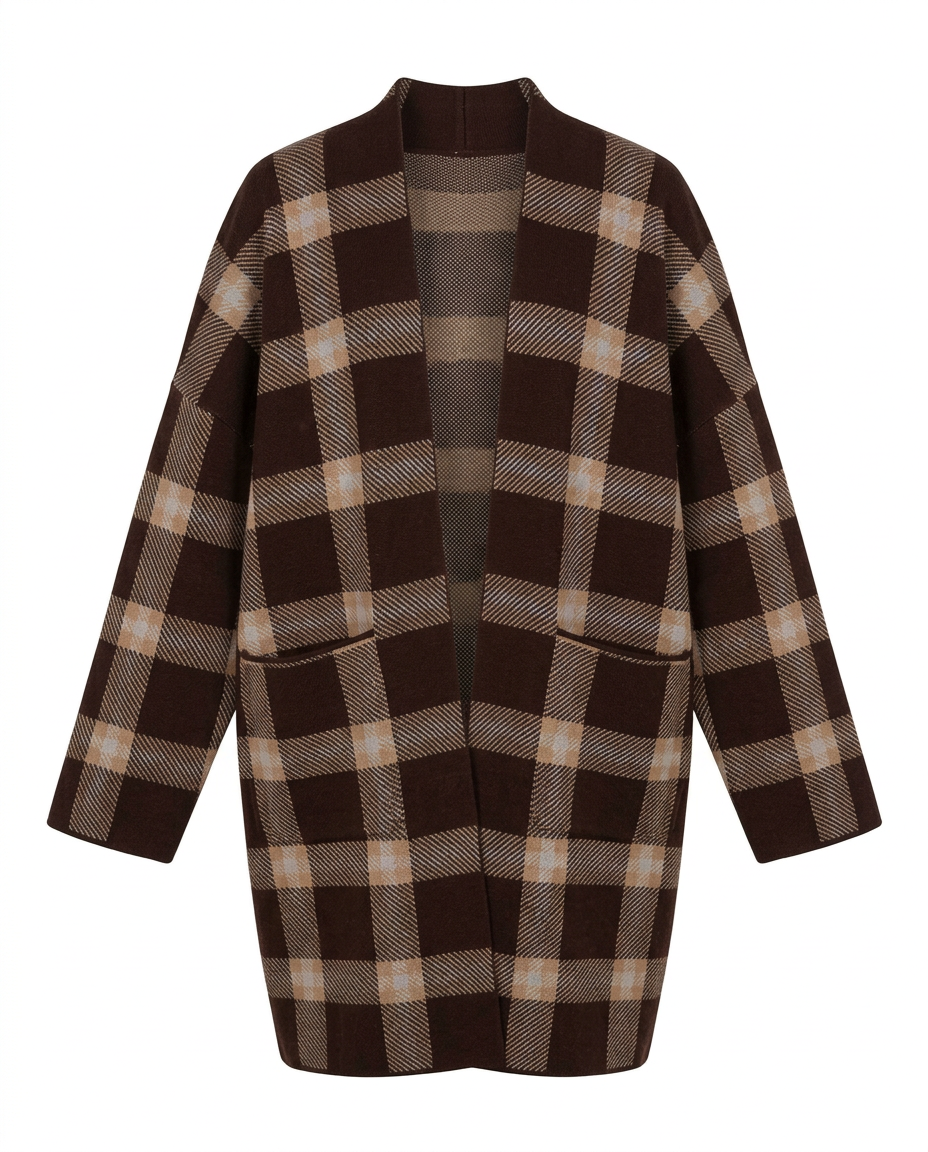 Tuqa Plaid Midi Cardigan – Pull-On Long Sleeve  Elora