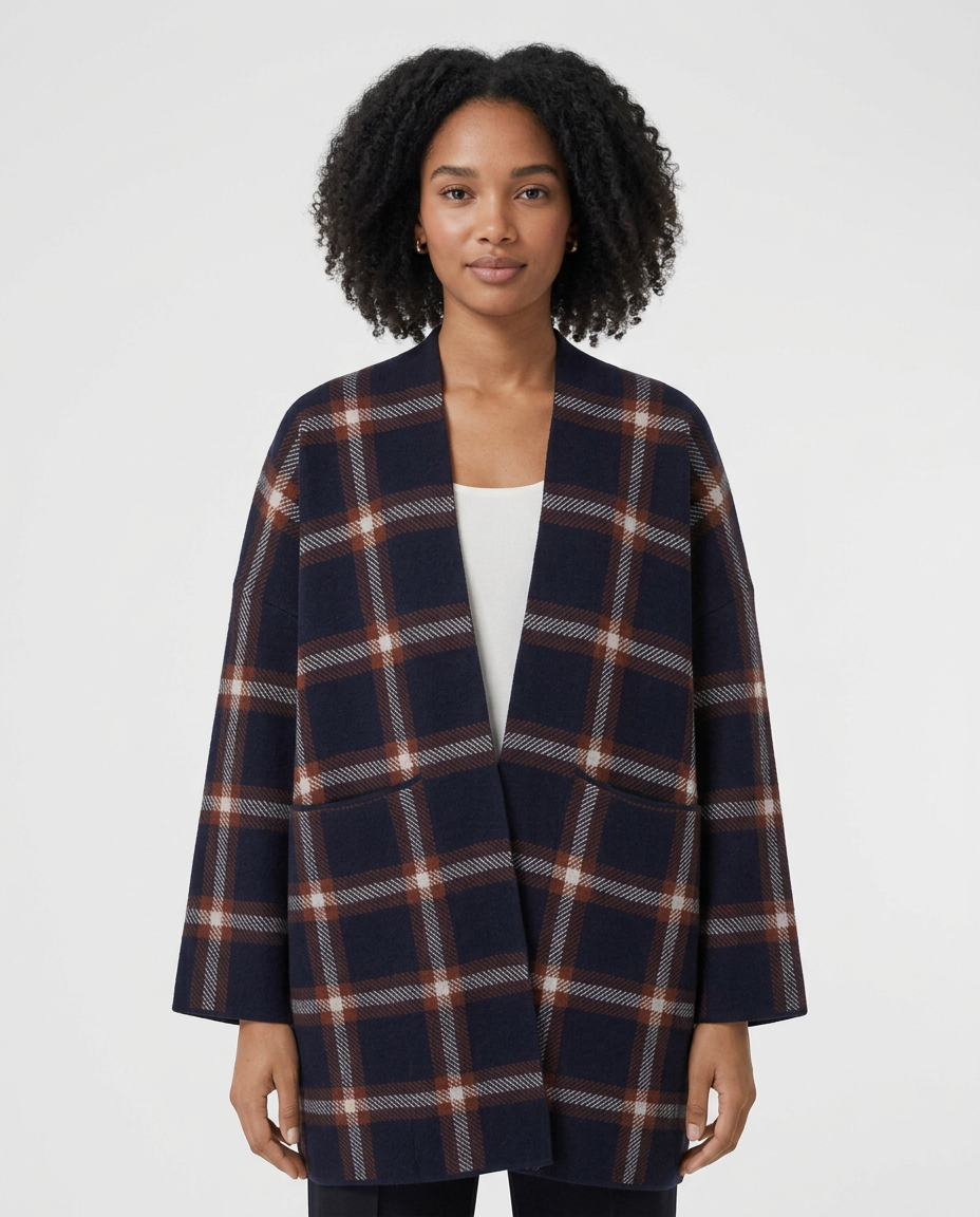 Tuqa Plaid Midi Cardigan – Pull-On Long Sleeve  Elora