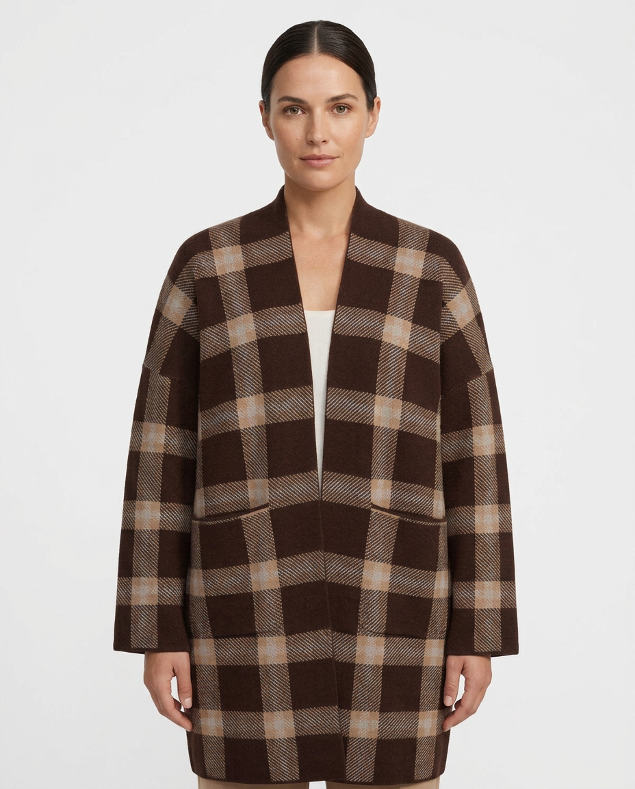 Tuqa Plaid Midi Cardigan – Pull-On Long Sleeve  Elora