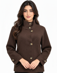 Rawda Viscose Jacket – Button-Front High Neck