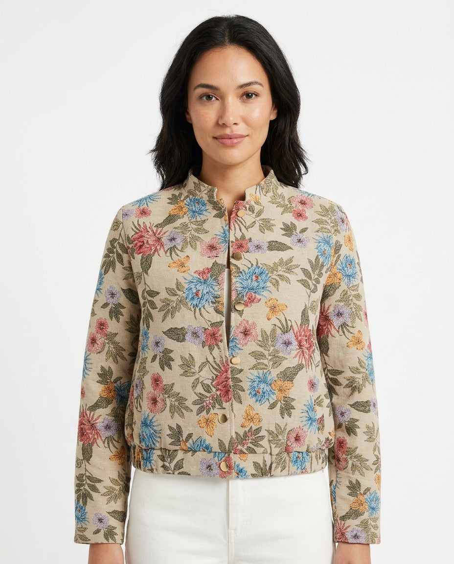 Razan Floral Jacket – Button-Front Long Sleeve  Elora