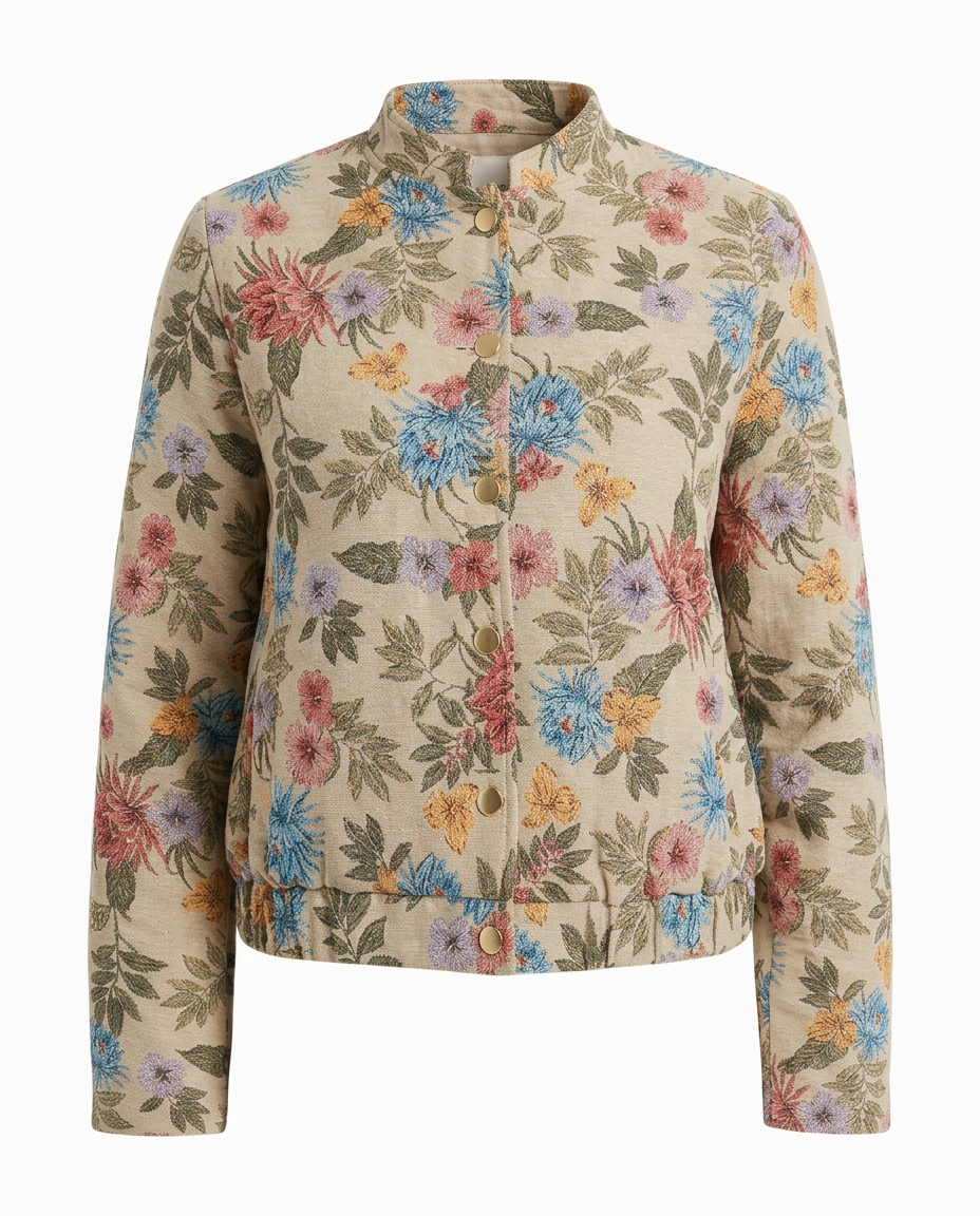 Razan Floral Jacket – Button-Front Long Sleeve  Elora