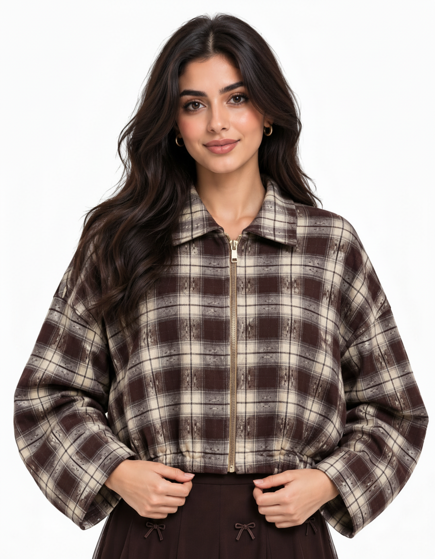 Thuraya Plaid Jacket – Relaxed Fit Collared  Elora
